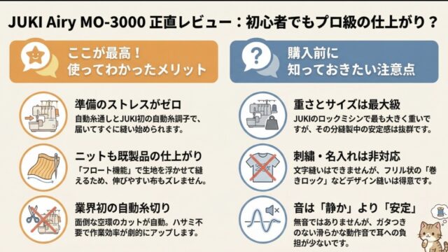 Airy MO-3000の口コミ評判レビュー！名入れや刺繍もできる？JUKIミシン
