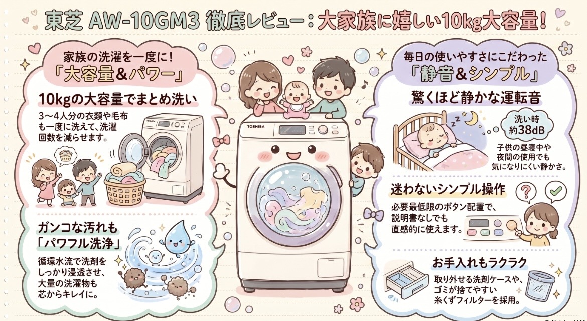 AW-10GM3の口コミ評価レビュー！水量水道代や騒音うるさい？東芝全自動洗濯機