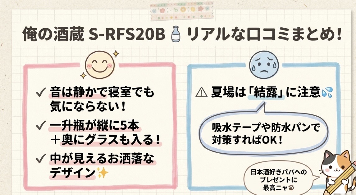 俺の酒蔵S-RFS20Bの口コミ評価レビュー！電気代は？音はうるさい？サンコー