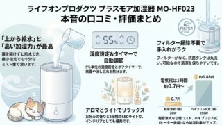 プラスモア加湿器MO-HF023の口コミ評価レビュー！電気代やフィルター掃除は？