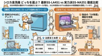 シロカSS-LA451とSS-MA351の違いを比較！型落ちでも機能充分？食器洗い乾燥機