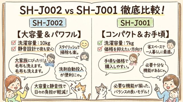 SH-J002とSH-J001の違いを比較！どっちがおすすめ？SHOJIKIコードレス掃除機