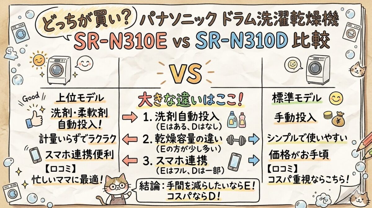 SR-N310EとSR-N310Dの違いを比較！型落ちでも機能充分?どっちを選べばいいか