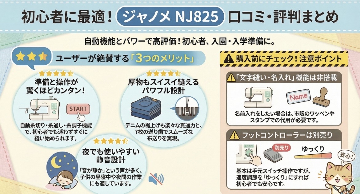 ジャノメミシンNJ825の口コミ評判レビュー！使い方や名入れできる？