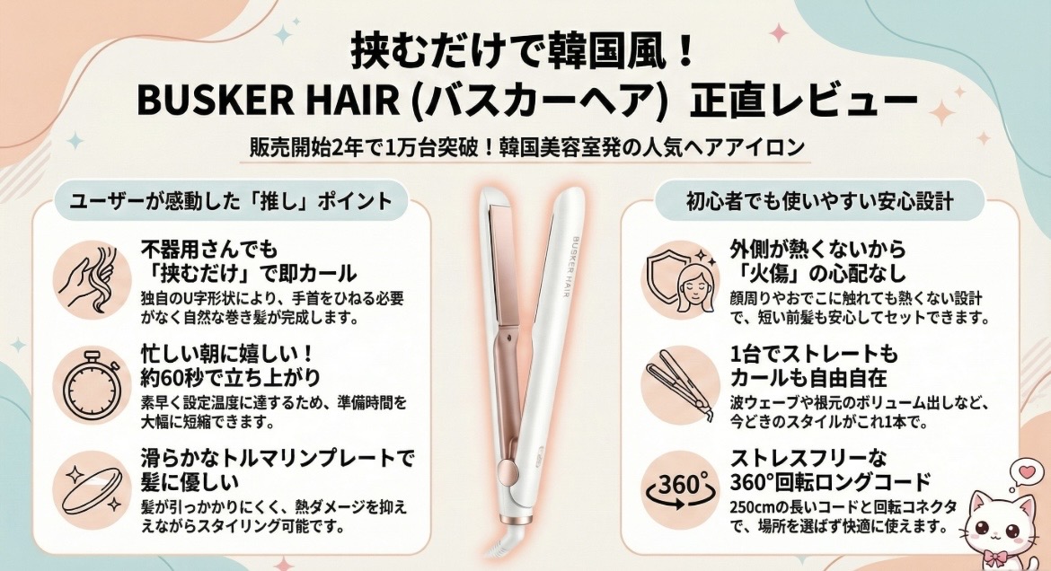 BUSKER HAIRアイロンの口コミは？使い方や痛むか評判をレビュー！