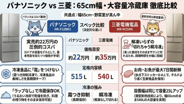 NR-F52BR3とMR-MZ54Nの違いを比較！どっちがおすすめ？パナソニックvs三菱