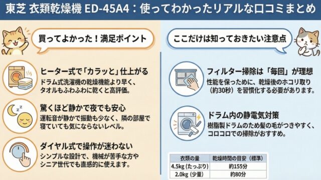 ED-45A4の口コミ評価レビュー！乾燥スピードや音はうるさい？東芝衣類乾燥