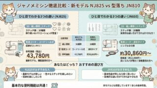 ジャノメミシンNJ825とJN810の違いを比較！型落ちでも機能充分？