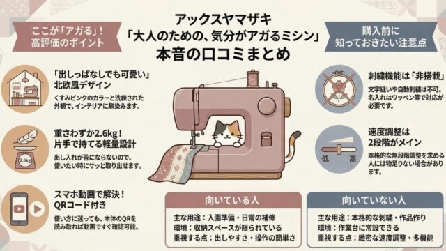 大人のための、気分がアガるミシンの口コミ評価！使い方や刺繍は？アックスヤマザキ