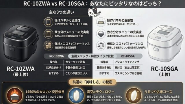 炎匠炊きRC-10ZWAとRC-10SGAの違いを比較!どっちがおすすめ？東芝炊飯器