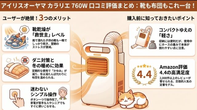 アイリスカラリエくつ乾燥760Wの口コミ評価レビュー！靴乾燥は使える？布団もダニ対策もできる？