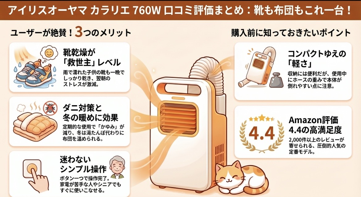 アイリスカラリエくつ乾燥760Wの口コミ評価レビュー！靴乾燥は使える？布団もダニ対策もできる？