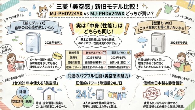 MJ-PHDV24YXとMJ-PHDV24WXの違いを比較！型落ちでも機能充分？