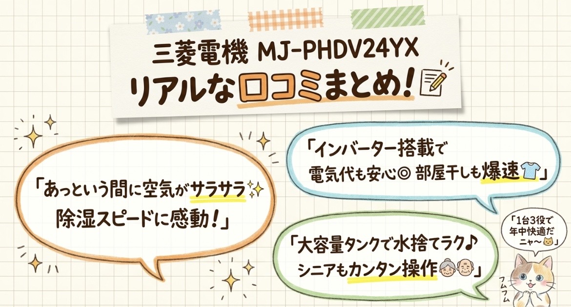 MJ-PHDV24YXの口コミ評価レビュー！電気代・消費電力は？音はうるさい？美空感