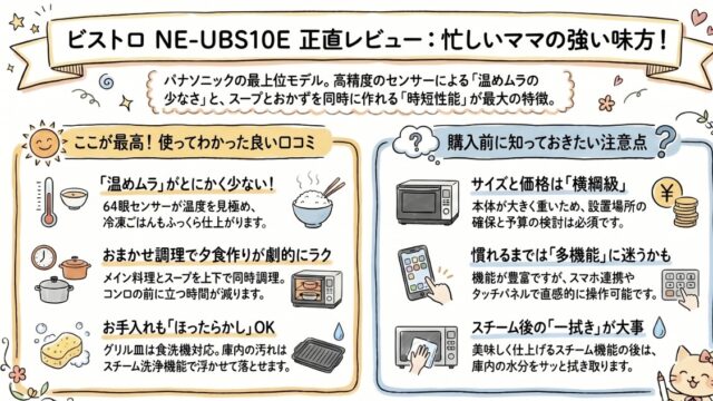 ビストロNE-UBS10Eの口コミ評価レビュー！電気代やお手入れは？パナソニックレンジ