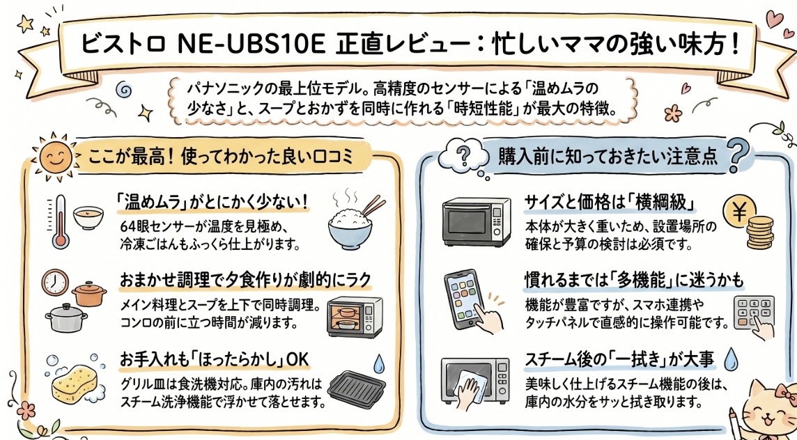 ビストロNE-UBS10Eの口コミ評価レビュー！電気代やお手入れは？パナソニックレンジ
