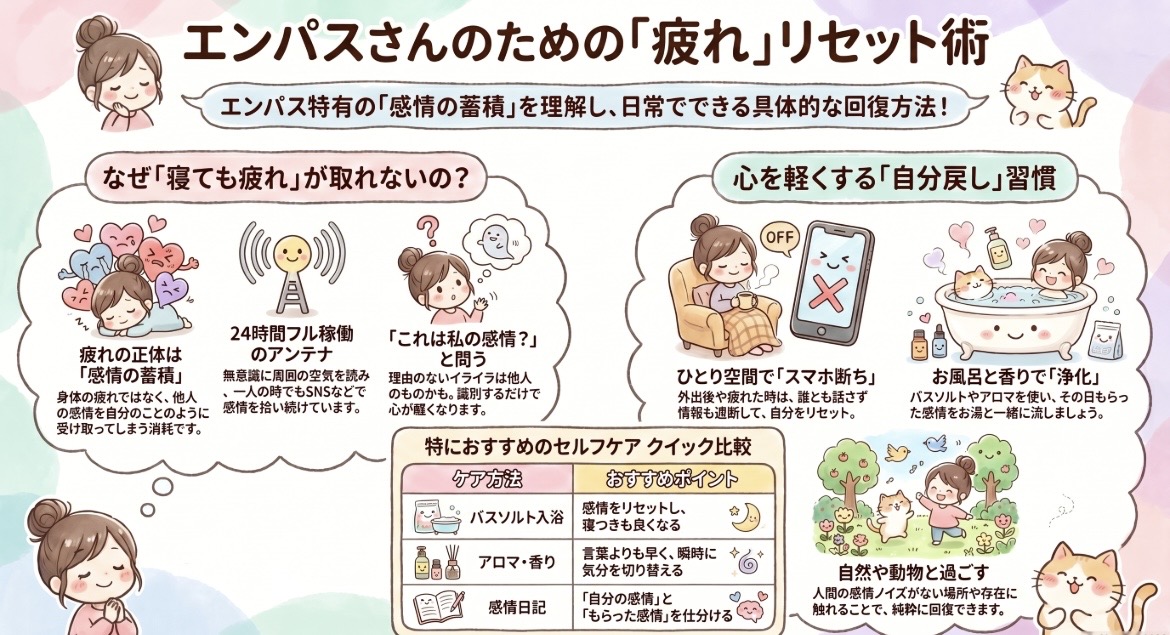 エンパスが疲れたときの対策と回復法｜日常のセルフケア習慣をまとめて解説