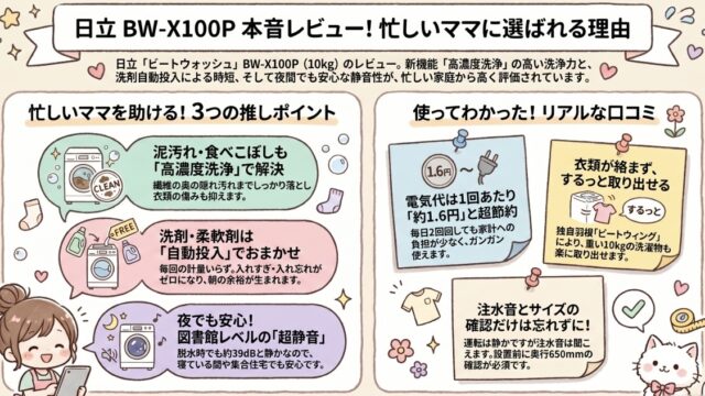 BW-X100Pの口コミ評価レビュー！電気代は？音はうるさい？日立全自動洗濯機