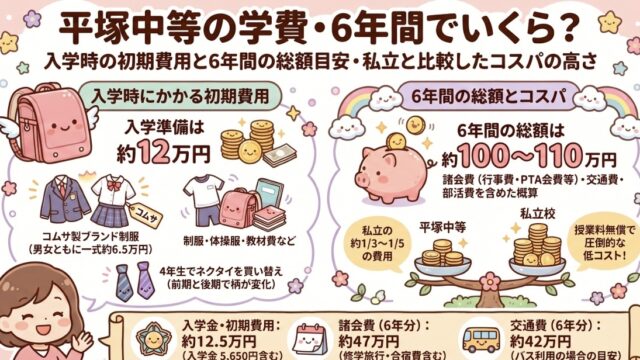 平塚中等の学費は6年間でいくら？制服の値段や初期費用もまとめて大公開
