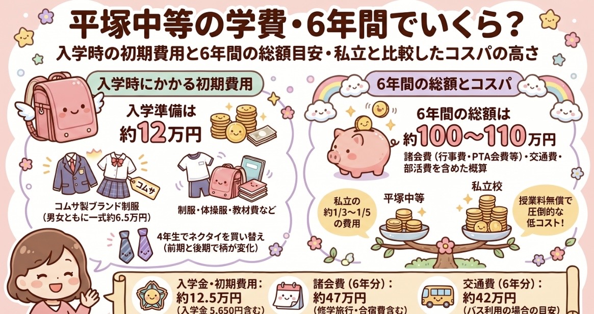 平塚中等の学費は6年間でいくら？制服の値段や初期費用もまとめて大公開