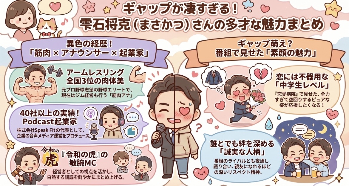 雫石将克(まさかつ)が気になる！恋愛病院メンバーの筋肉・野球経歴・学歴・ラジオ・起業を応援者目線で紹介