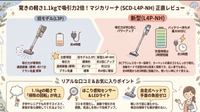 SCD-L4P-NH（MagiCaleena）の口コミ評判レビュー！軽い？吸引力は？アイリスオーヤマ スティッククリーナー