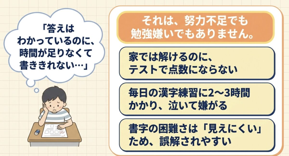 答えはわかっているのに時間が足りなくて書ききれない 書字障害の困りごと