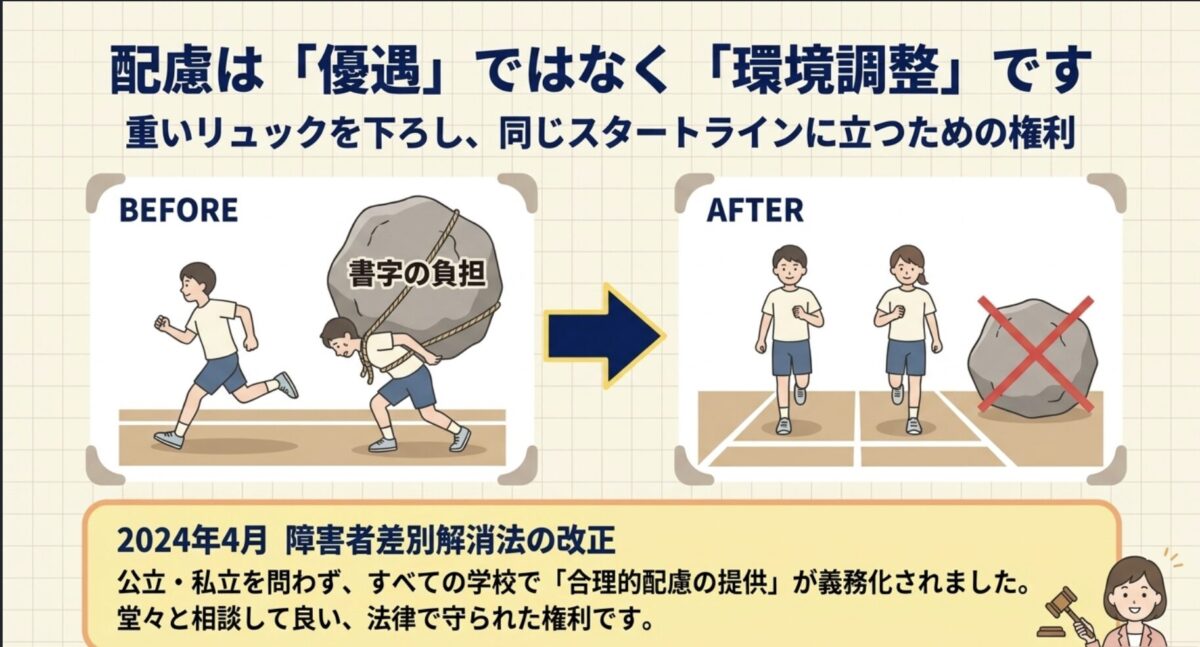 配慮は優遇ではなく環境調整 書字の負担をなくして同じスタートラインに立つ