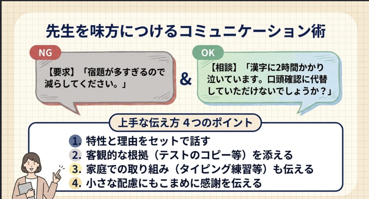 先生を味方につけるコミュニケーション術 NGとOKの比較と4つのポイント
