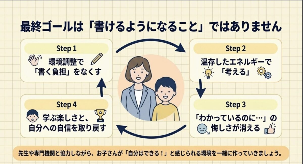 最終ゴールは書けるようになることではありません 環境調整で書く負担をなくし自信を取り戻すStep1から4