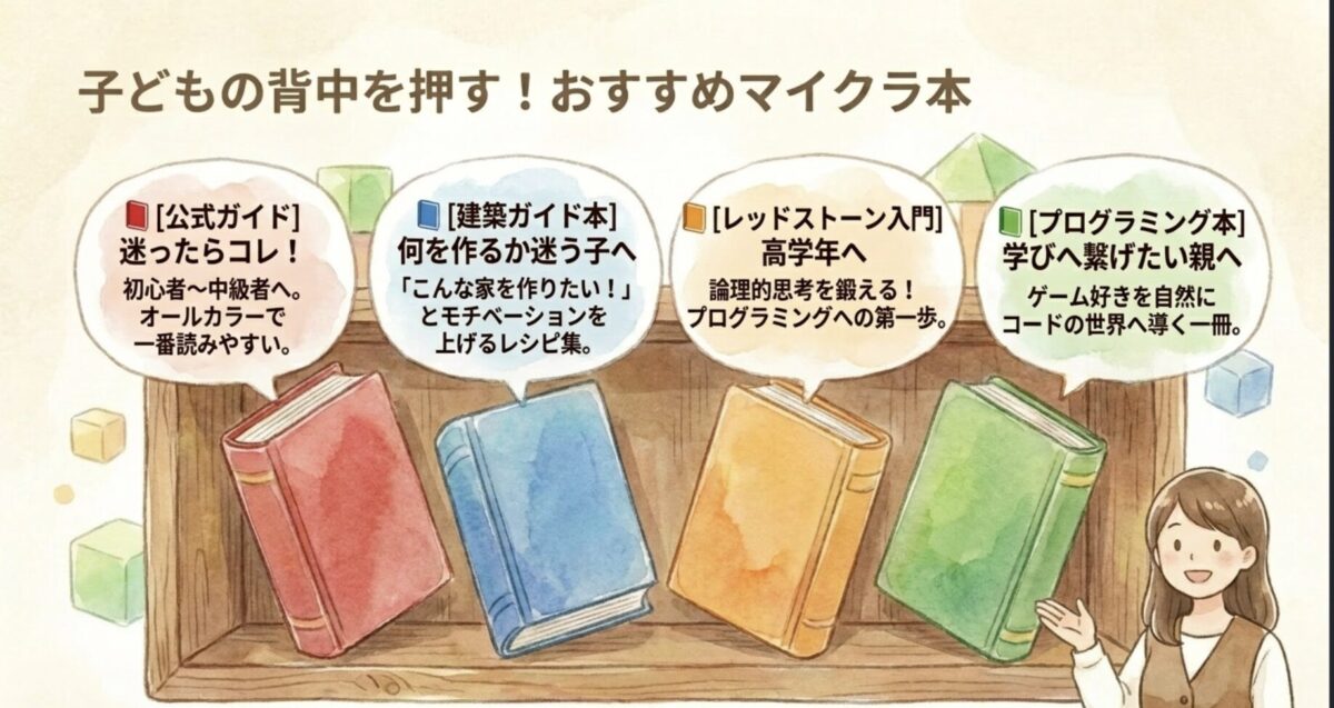 小学生向けおすすめマイクラ本4選：公式ガイド・建築本・レッドストーン・プログラミング