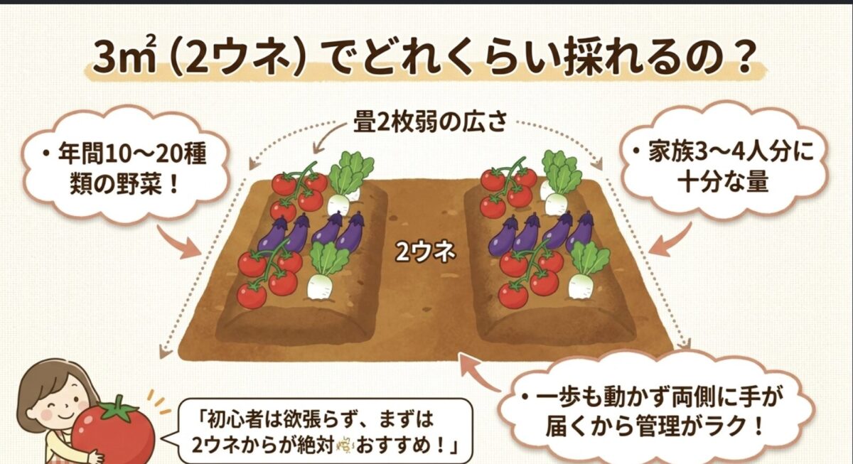 3㎡（2ウネ）でどれくらい採れるの？