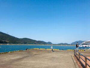 うみんぴあ 船着場 鳥に餌あげる